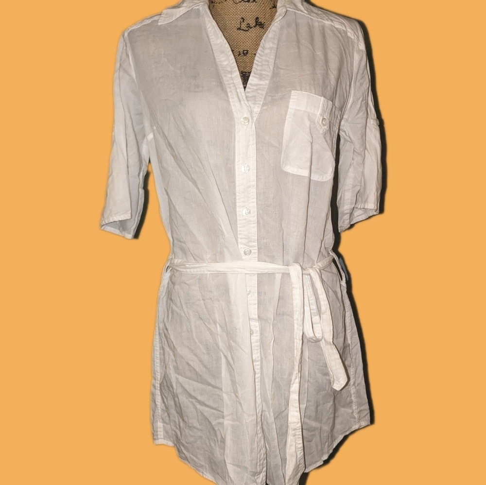 H&M White Linen Shirt Dress Size 12